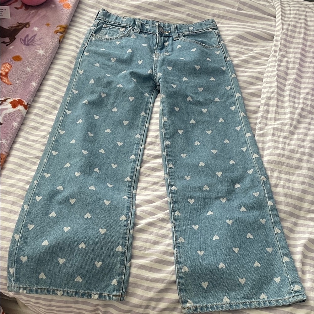 Zara Light Blue Denim Heart Print Jeans